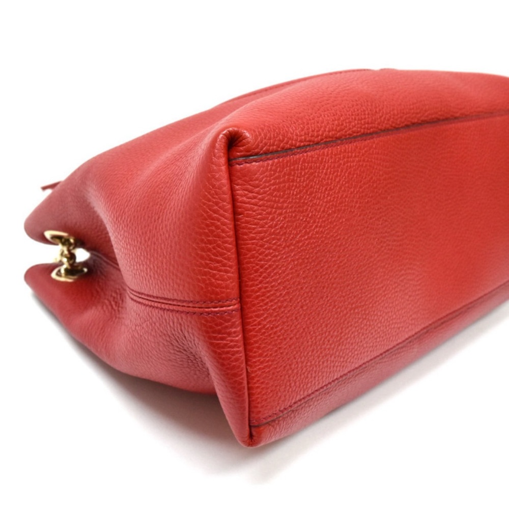 AUTHENTIC Gucci Soho Red Pebbled Leather Top Handle Bag Satchel Tassel - Red - Picture 7 of 8